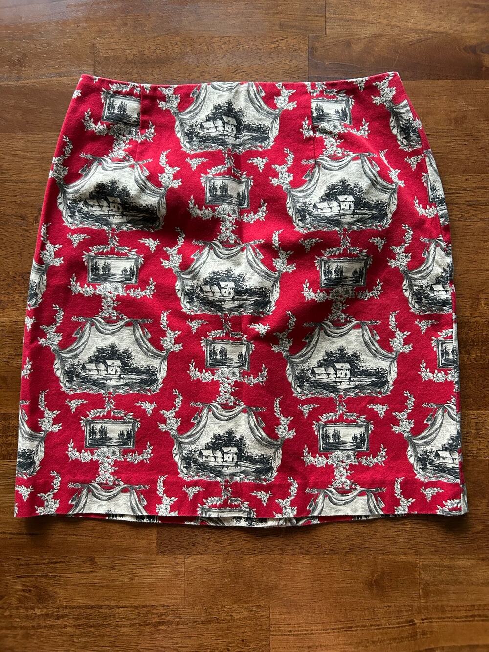 Talbots Size 10 Vintage-Inspired Red Toile de Jouy Skirt. - Picture 1 of 7